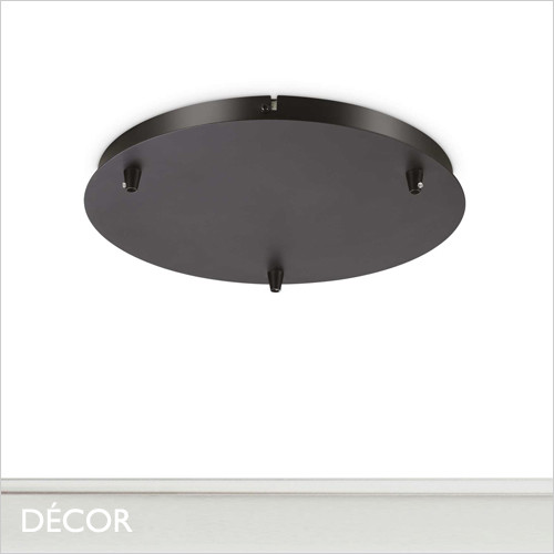 Round Ceiling Plate for 3 Pendant Lights, Ø30cm - Matt Black Modern Designer Ceiling Plate - Ideal for Hanging Multiple Pendant Lights