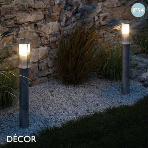 Linton - Ribbed-Glass and Galvanized Steel Modern Designer Outdoor Garden Lamp Post Light - Classic Scandinavian Design for your Garden, Hotel & Bistro