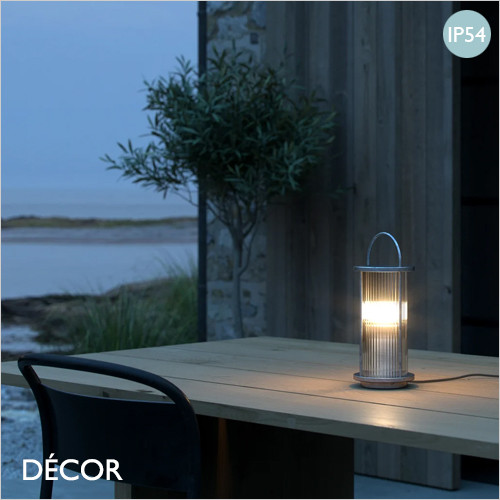 Linton - Ribbed-Glass and Galvanized Steel Modern Designer Outdoor Table Lamp - Classic Scandinavian Design for your Garden, Hotel & Bistro