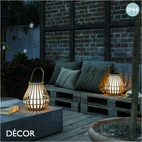 Leo To Go - Natural Bamboo Solar Automatic Modern Designer Outdoor Rechargeable Wireless Table Lamp - Contemporary Scandinavian Design for your Garden, Hotel & Bistro