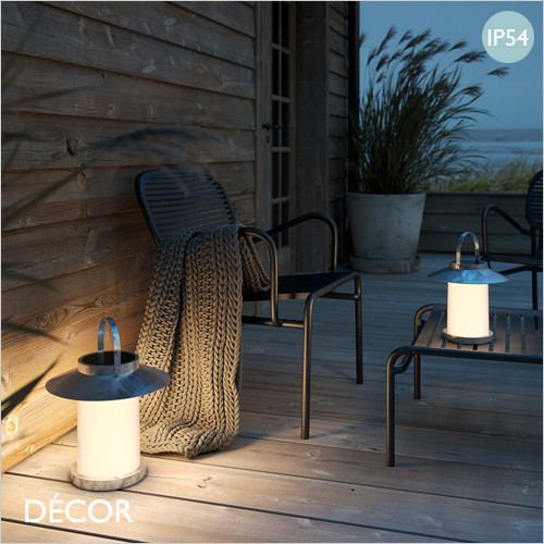 Temple To Go 35 - Galvanised Steel Solar Automatic Modern Designer Outdoor Wireless Table Lamp - Classic Danish Design for your Garden, Hotel & Bistro