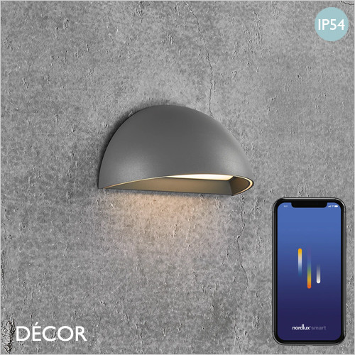 Arcus Smart - Grey Modern Designer Dimmable Bluetooth LED Outdoor Wall Light with Optional Smart Sensor - Innovative Danish Design Suitable For Any Contemporary Outdoor Space, Perfect for Home & Business