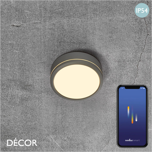 Ava Smart - Grey  Modern Designer Dimmable Bluetooth LED Bathroom Ceiling or Wall Light with Optional Smart Sensor - Innovative Danish Design Suitable For Any Contemporary Space, Perfect for Home & Business