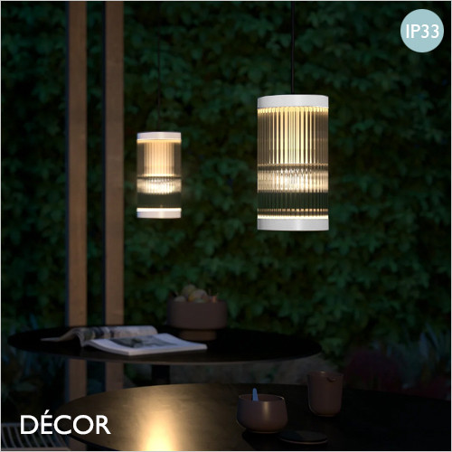 Nordlux - Coupar - Ribbed-Glass and Matt White Modern Designer Outdoor Pendant Light - Stylish Danish Design for your Garden, Hotel & Bistro