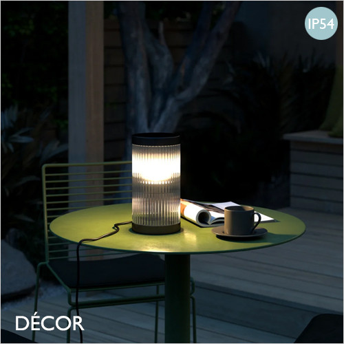 Coupar - Ribbed-Glass and Matt Black Modern Designer Outdoor Table Lamp - Stylish Danish Design for your Garden, Hotel & Bistro