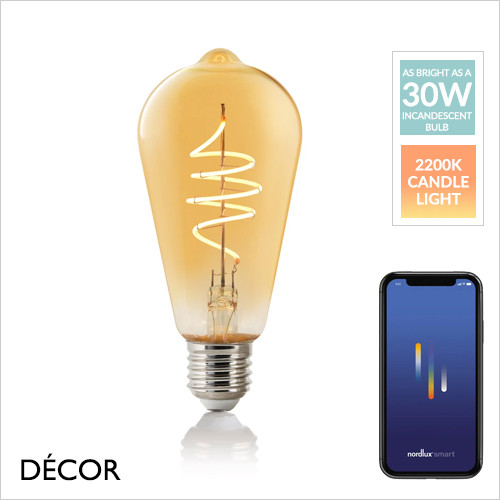 Smart E27 4.7W Teardrop-Shaped Retro Amber LED Filament Light Bulb, 2200K Candle Light, Dimmable - As Bright as a 30W Incandescent Bulb - Innovative, Energy Efficient & Cost Effective Lighting