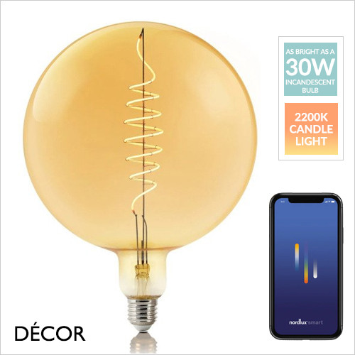 Smart E27 4.7W Retro Amber LED Filament Globe 200 Light Bulb, 2200K Candle Light, Dimmable - As Bright as a 30W Incandescent Bulb - Innovative, Energy Efficient & Cost Effective Lighting