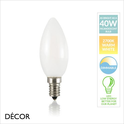 E14 4.2W White Standard Candle Shaped Light Bulb, 2700K Warm White Light, Dimmable - As Bright as a 40W Incandescent Bulb - Energy Efficient Lighting for your Home, Hotel, Bar & Cafe