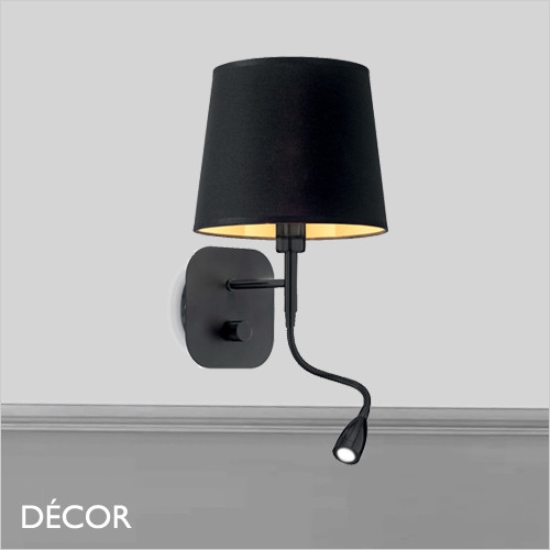 111 Nordik - Black & Gold Metal Modern Designer Two in One LED Wall Light with Flexible Reading Light - Stylish Italian Chic for a Bedside & Bedroom