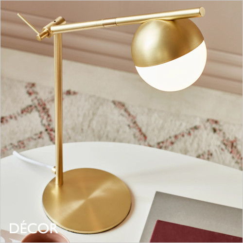 1 D Nordlux - Contina - Opal White Glass & Brushed Brass Globe Table Lamp - Stunning in any Contemporary Space