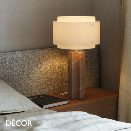 Takai - Beige Flax Linen Shade with a Marble and Burnished Bronze Base Modern Designer Table Lamp - Luxury Danish Hotel Chic for any Contemporary Space. DFTP