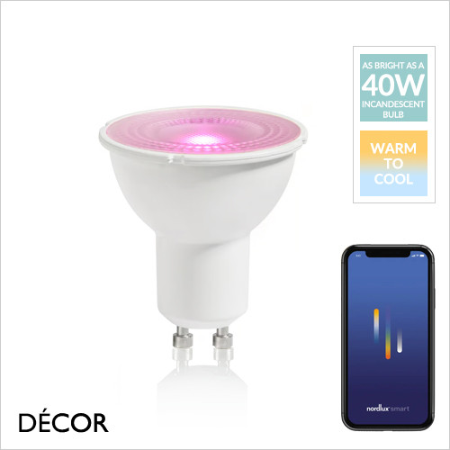 Nordlux - Smart GU10 LED 4.7W Colour Light Bulb, 16 million Colours, 2200K Warm to 6500K Cool White, Dimmable - As Bright as a 40W Halogen Bulb - Innovative, Energy Efficient & Cost Effective Lighting