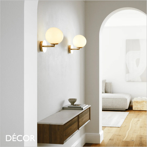 Shapes - Opal White Glass & Polished Brass Modern Designer Wall Light - Ideal for a Living Room, Study or Bedroom