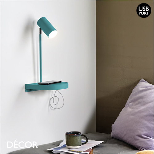 Cody with USB Port and Shelf - Green Modern Designer Adjustable Wall Light - Minimalist Multifunctional Design for any Contemporary Space