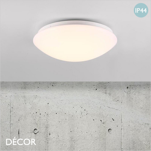 Ask 28, 36 & 41 - White Water Resistant Modern Designer Flush Fitting Ceiling Light with Optional Sensor- Ideal for using in the Washroom & Bathroom.