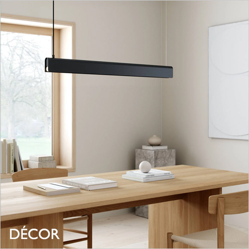 Beau 100 - Matt Black Modern Designer Suspension Light with Replaceable Bulb Included - Scandinavian Minimalism for over a Kitchen Island, Dining Table, Boardroom, Work Table or Restaurant. DFTP