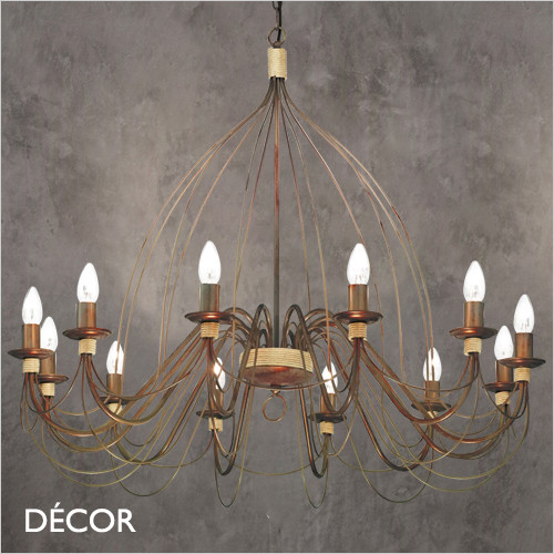 Ideal Lux - Corte, 12 arm - Antique Black Russet Finish & Brass Detail, Hand-Crafted Chandelier - Italian style for a Dining Room, Living Room, Hall & Restaurant