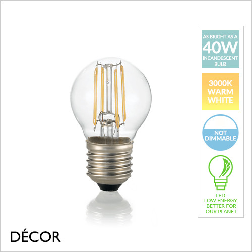 E27 4W LED Filament Designer Golf Ball Shaped Light Bulb, 3000K Warm White  - As Bright as a 40W Incandescent Bulb - Energy Efficient Lighting & Cost Effective