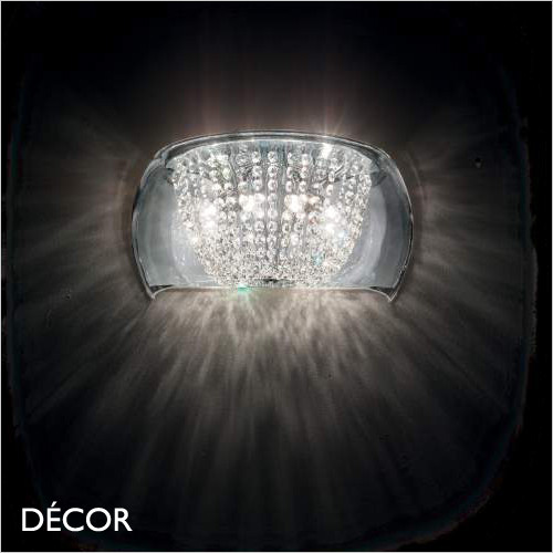 Ideal Lux - Audi 61 - Octagonal Crystal Chains & Chrome Modern Designer Beaded Wall Light - Contemporary Italian Style for a Dining Room, Living Room, Hallway, Hotel & Restaurant