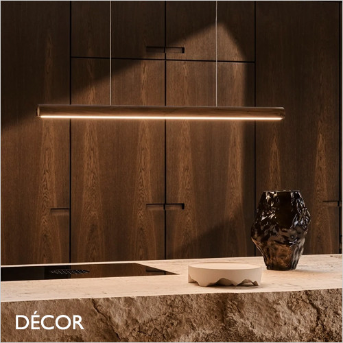 Nordlux - Akeno - Sleek Wood with Brass Detail Modern Designer Suspension Light - Scandinavian Minimalism for over a Kitchen Island, Dining Table, Boardroom, Work Table or Restaurant