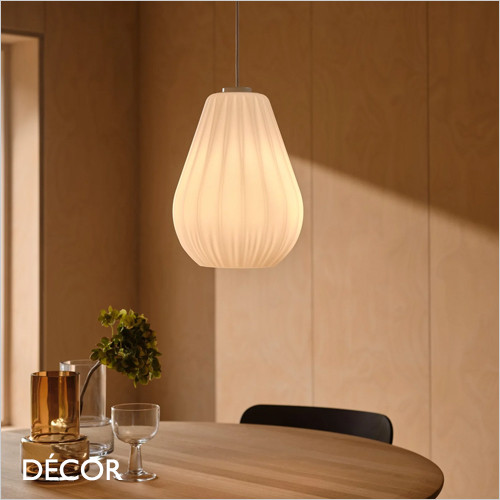 Nordlux - Sallino - "Pleated" Opal White Glass Modern Designer Pendant Light - Elegant Danish Design for any Contemporary Space