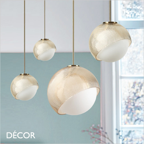 1 A Ideal Lux - Bloom 12, 17, 22 & 30 - Clear Amber Outer-Glass with a White Globe Diffuser Modern Designer Pendant Light - A Stylish Design Piece for your Dining Room, Hallway, Stairwell, Kitchen, Restaurant, Bistro or Hotel Foyer