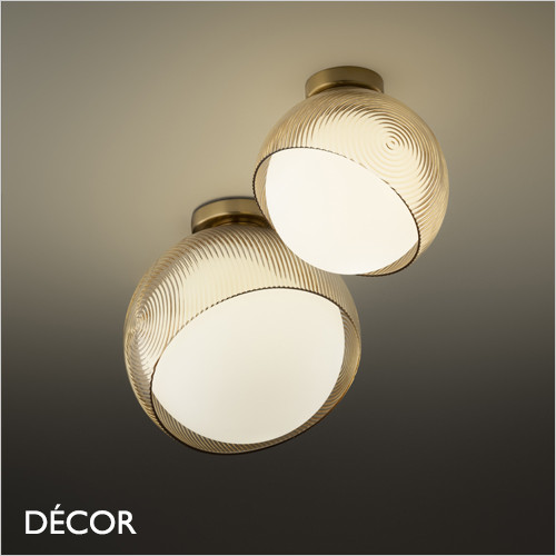 1 A Ideal Lux - Bloom 22 & 30 - Clear Amber Outer-Glass with a White Globe Diffuser Modern Designer Flush-Fitting Ceiling Light - A Stylish Design Piece for your Dining Room, Hallway, Stairwell, Kitchen, Restaurant, Bistro or Hotel Foyer