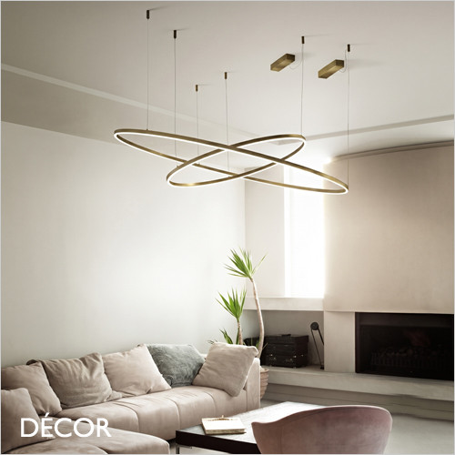 1 B Ideal Lux - Oracle Slim 50, 70, 90, 150 Round - Brass Modern Designer LED Suspension Light - Minimalism for a Kitchen, Dining Room, Office, Boardroom, Laboratory, Shop, Café or Bistro