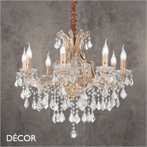 Ideal Lux - Napoleon, 8 arm - Clear Crystal & Gold Chandelier - Luxurious Italian Design for a Dining Room, Living Room, Stairs, Hallway, Hotel & Restaurant