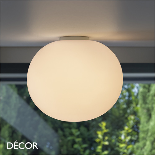Ideal Lux - Cotton, 2 Sizes: 30 & 40 - White Etched Glass & White Metal Modern Designer Globe Flush-Fitting Ceiling Light - Minimalist Chic for your Home & Business