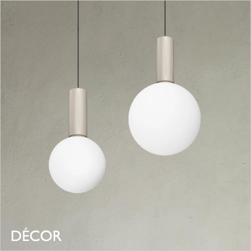 Ideal Lux - Odeon 15 & 20, 2 Sizes - White Etched with a Striped Cylindrical Stem Modern Designer Glass Pendant Light - Minimalist Italian Chic for your Kitchen, Reception Room or Bistro