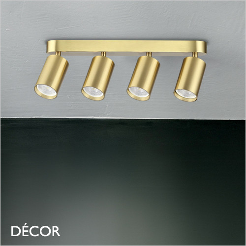 Ideal Lux - Dynamite 4 - Round Brushed Brass Modern Designer Adjustable Spotlight Bar with a Linear Base - Perfect for a Kitchen, Dining Room, Office, Restaurant or Bar