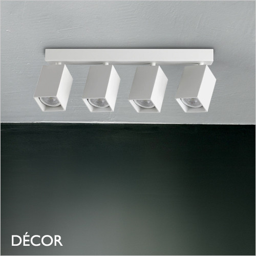 Ideal Lux - Dynamite 4 - Square Matt White Modern Designer Adjustable Spotlight Bar with a Linear Base - Perfect for a Kitchen, Dining Room, Office, Restaurant or Bar