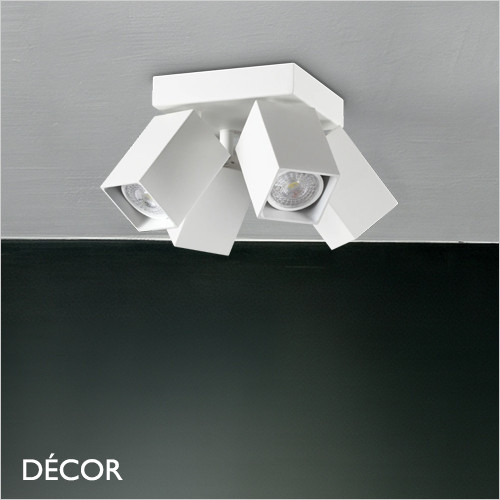 Ideal Lux - Dynamite 4 - Square Matt White Modern Designer Adjustable Spotlights with a Square Base - Perfect for a Kitchen, Dining Room, Office, Restaurant or Bar