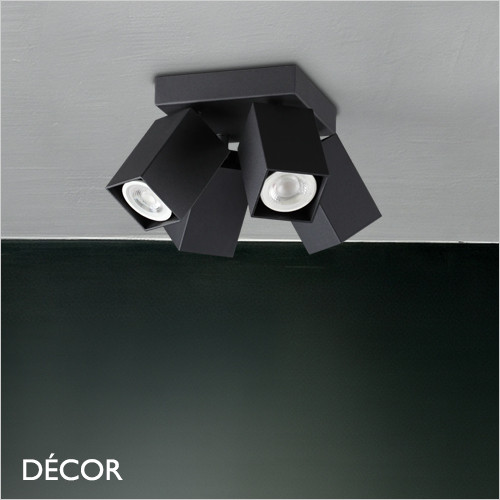 Ideal Lux - Dynamite 4 - Square Matt Black Modern Designer Adjustable Spotlights with a Square Base - Perfect for a Kitchen, Dining Room, Office, Restaurant or Bar