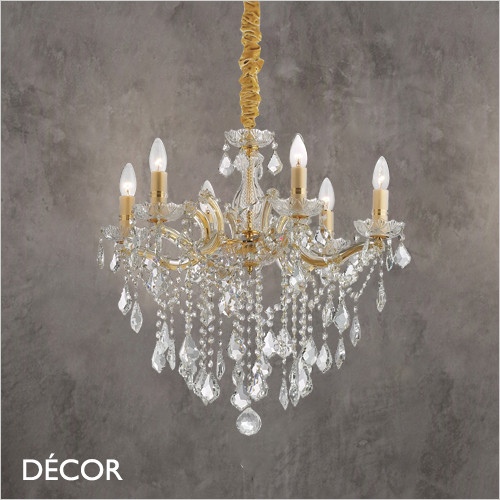 Ideal Lux - Florian, 6 arm - Clear Crystal & Gold Chandelier - Opulent Italian Design for a Dining Room, Living Room, Stairs, Hallway, Hotel & Restaurant