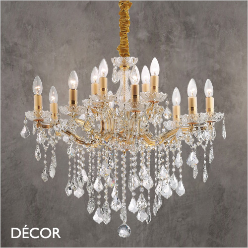 Ideal Lux - Florian, 12 arm - Clear Crystal & Gold Chandelier - Opulent Italian Design for a Dining Room, Living Room, Stairs, Hallway, Hotel & Restaurant