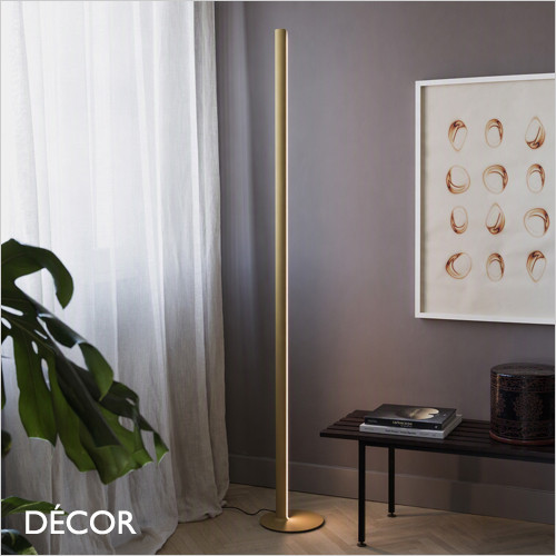 Ideal Lux - Dorica - Brass Fluted Modern Dimmable Floor Lamp - Minimalist Design for Any Contemporary Space