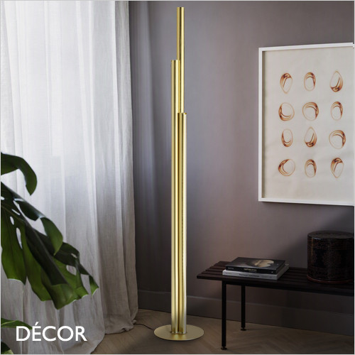 Ideal Lux - Dorica 3 - Brass Fluted Modern Dimmable Floor Lamp - Minimalist Design for Any Contemporary Space