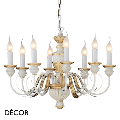 Firenze, 8 arm - Ivory & Gold-Leaf Candelabra Chandelier - Luxury Italian Style for a Dining Room, Living Room, Kitchen, Hallway, Hotel & Restaurant