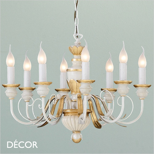 Ideal Lux - Firenze, 8 arm - Ivory & Gold-Leaf Candelabra Chandelier - Luxury Italian Style for a Dining Room, Living Room, Kitchen, Hallway, Hotel & Restaurant