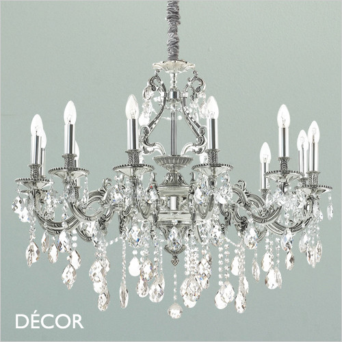 Ideal Lux - Gioconda, 12 arm - Crystal & Antiqued Silver Chandelier - Opulent Italian Style for a Dining Room, Living Room, Stairs, Hallway, Hotel & Restaurant