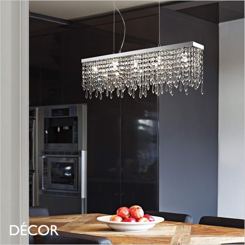 Giada, 2 sizes - Magnificent Cascading Clear Cut Crystal Modern Designer Suspension Light - Italian Chic for a Kitchen, Dining Room,  Boardroom, Hotel, Restaurant or Bistro