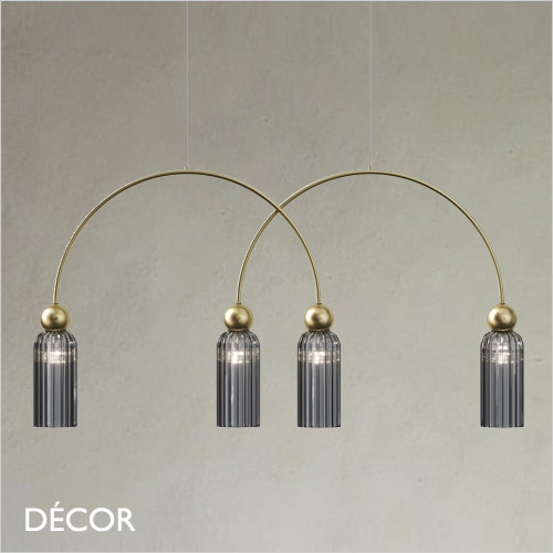 Maytoni - Antic 4 - Smoked Grey Fluted Glass with Gold Accents Modern Designer Multiple Pendant Light - Stylish Design for any Contemporary Interior Space