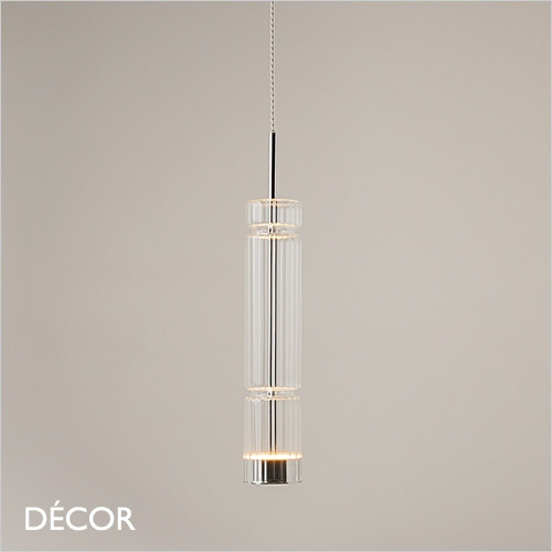 Maytoni - Ordo 74 - Clear Ribbed Glass with Chrome Accents Modern Designer LED Pendant Light - Stylish German Design for any Contemporary Interior Space