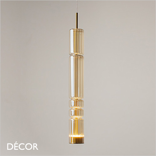 Maytoni - Ordo 94 - Cognac Ribbed Glass with Chrome Accents Modern Designer LED Pendant Light - Stylish German Design for any Contemporary Interior Space