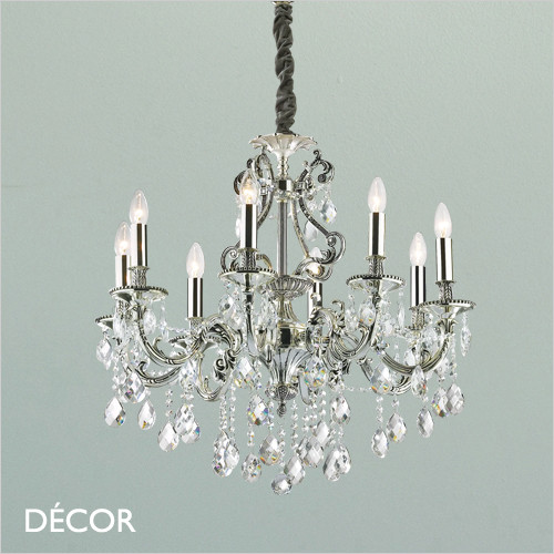 Ideal Lux - Gioconda, 8 arm - Crystal & Antiqued Silver Chandelier - Opulent Italian Style for a Dining Room, Living Room, Stairs, Hallway, Hotel & Restaurant
