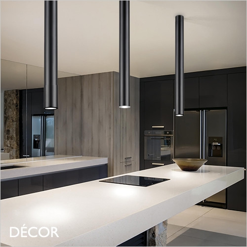 Look, 3 Sizes - Matt Black Modern Designer Cylindrical Ceiling Light - Chic Italian Design - Ideal for a Kitchen, Kitchen Island, Hallway, Hotel, Bistro or Restaurant