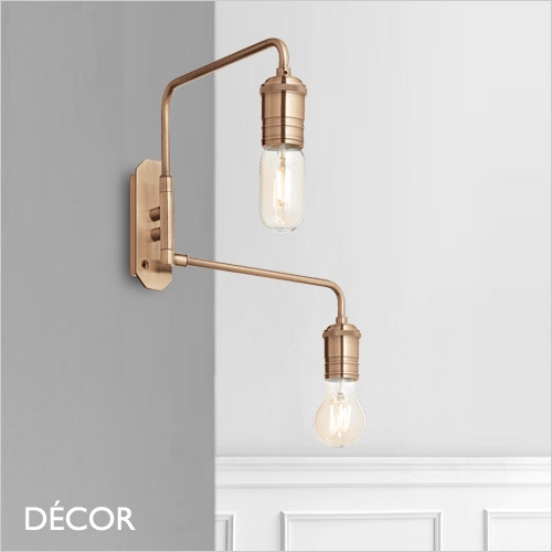 Triumph, 2 Arms - Unusual Antique Brass Modern Designer Adjustable Wall Light - A Stylish Accent Piece for Any Contemporary Space