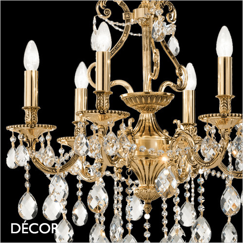 1A1 Gioconda, 6 arm - Crystal & Antiqued Gold Chandelier - Opulent Italian Style for a Dining Room, Living Room, Stairs, Hallway, Hotel & Restaurant